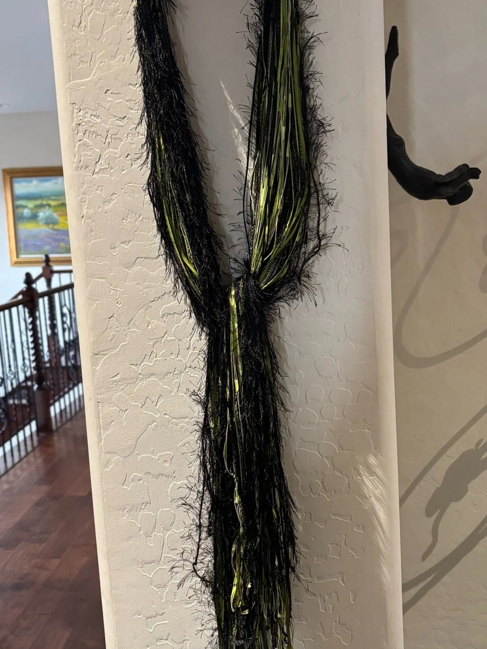 Fringe Scarf in Black and Lime.